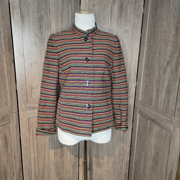 Talbots Womens Rainbow Colorful Striped Mandarin Collar Blazer Jacket - Picture 3 of 16